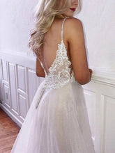 Glamorous Ball Gown V-neck Tulle Sweep Train Wedding Dresses with Beading